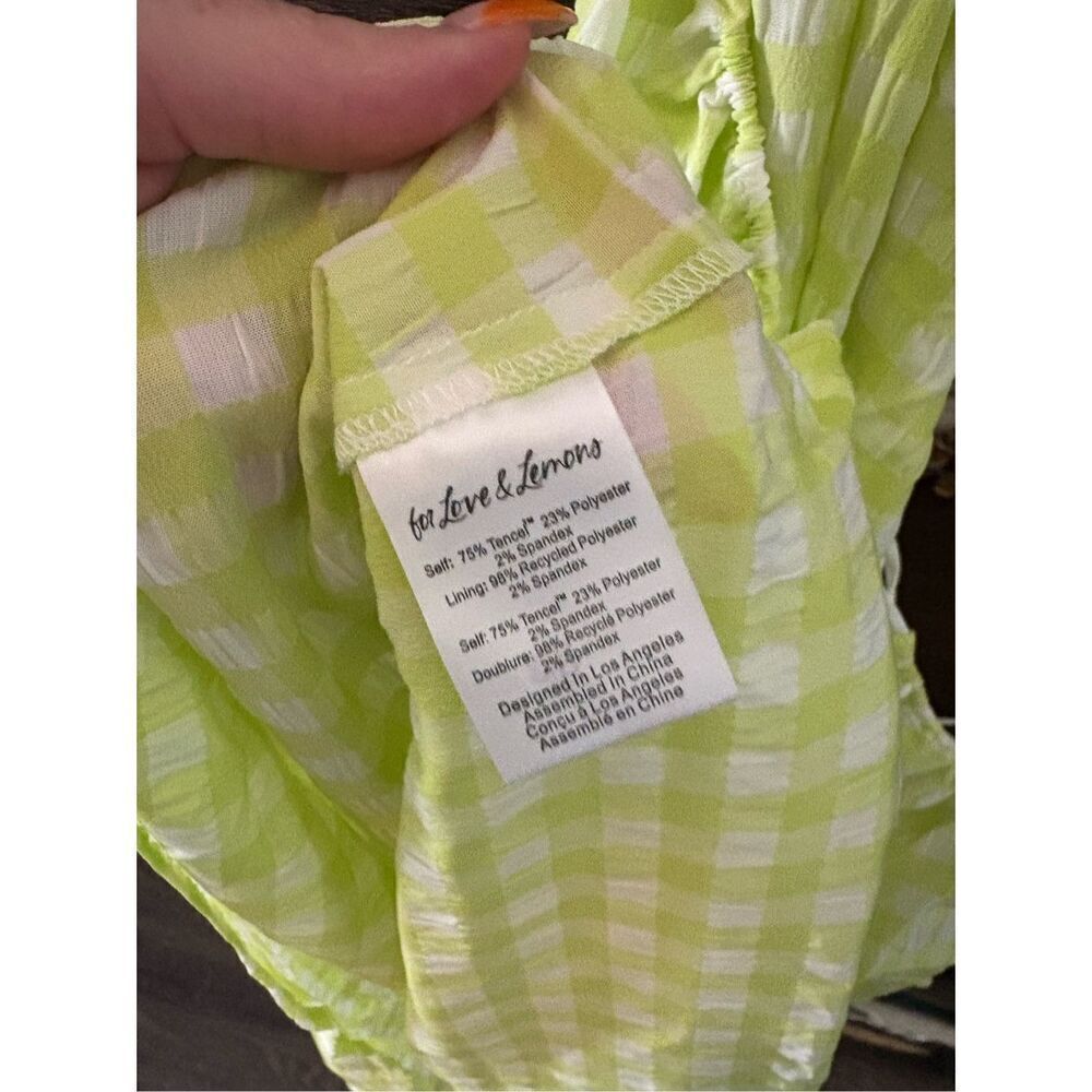 NWT For Love & Lemons Maureen Green & White Gingham Midi Dress Size Large - Picture 11 of 11